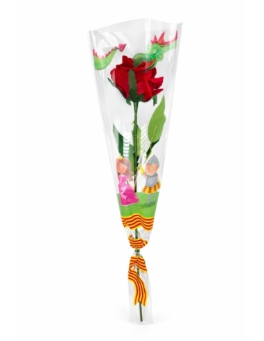 BOLSA PLÁSTICO ROSA LAZO CATALAN PRINCESA Y PRÍNCIPE SANT JORDI 60CM 100PCS
