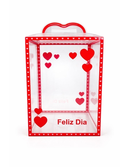 CAJA PLÁSTICO CORAZONES FELIZ DIA 15*12*22CM