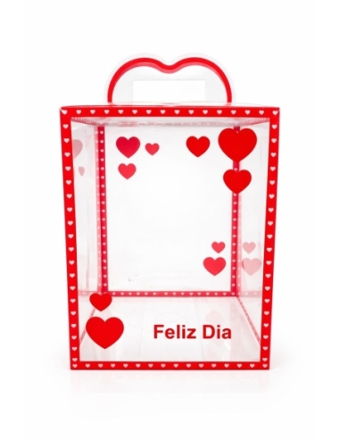 CAJA PLÁSTICO CORAZONES FELIZ DIA 16*15*21CM