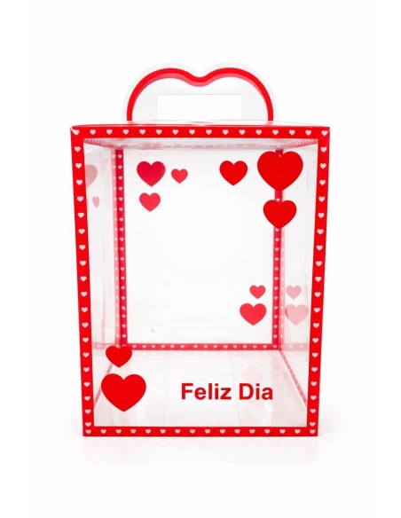 CAJA PLÁSTICO CORAZONES FELIZ DIA 16*15*21CM