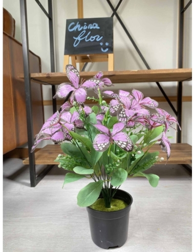 Maceta artificial con mariposas lila  45CM