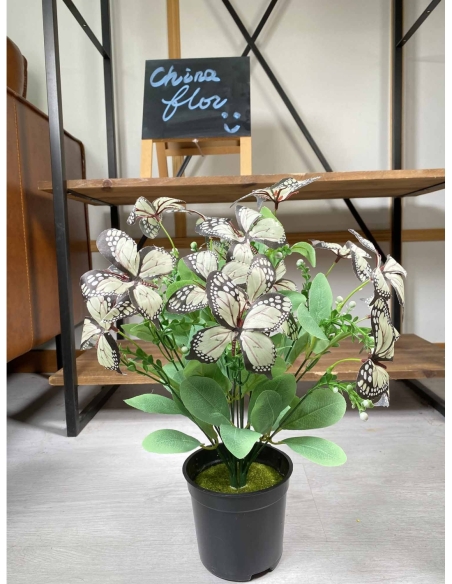 Maceta artificial con mariposas blanca  45CM