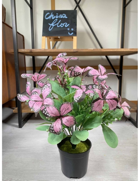 Maceta artificial con mariposas rosa  45CM