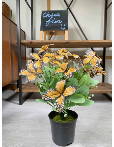 Maceta artificial con mariposas amarilla  45CM