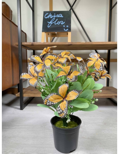 Maceta artificial con mariposas amarilla  45CM