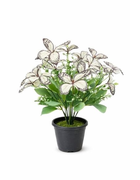 Maceta artificial con mariposas blanca  45CM