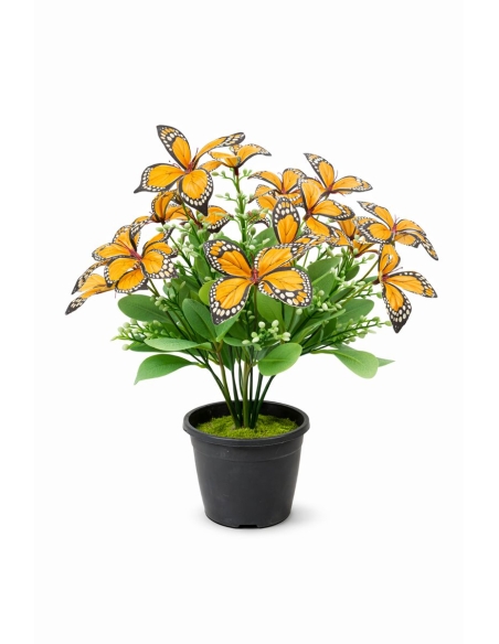 Maceta artificial con mariposas amarilla  45CM
