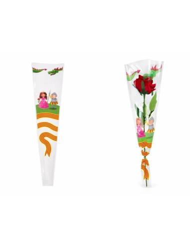 BOLSA PLÁSTICO ROSA LAZO CATALAN PRINCESA Y PRÍNCIPE SANT JORDI 60CM 100PCS
