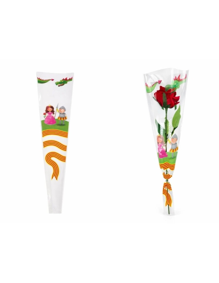 BOLSA PLÁSTICO ROSA LAZO CATALAN PRINCESA Y PRÍNCIPE SANT JORDI 60CM 100PCS