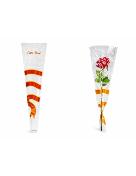BOLSA PLÁSTICO ROSA LAZO CATALAN SANT JORDI 60CM 100PCS