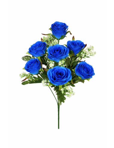 RAMO DE 7 ROSA AZUL 43CM