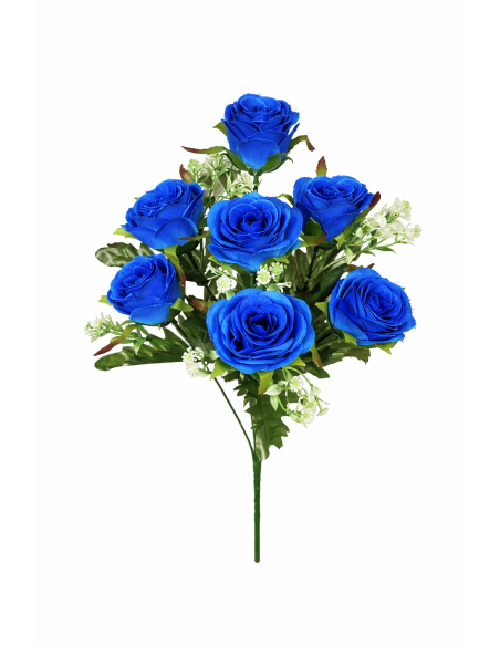 RAMO DE 7 ROSA AZUL 43CM