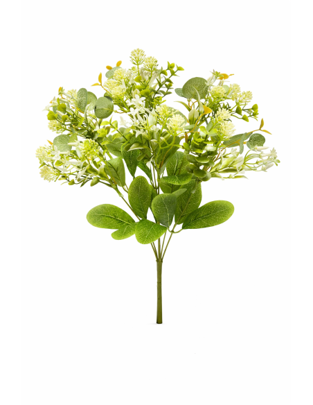 RAMO DE EUCALIPTO CON FLORES BLANCAS X7 45CM