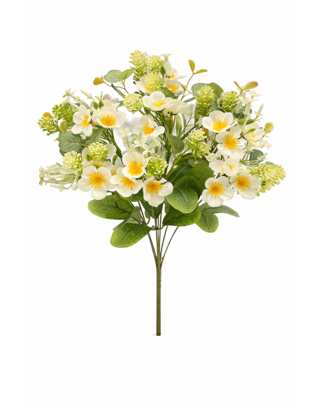 RAMO DE EUCALIPTO CON FLORES BLANCAS X7 45CM