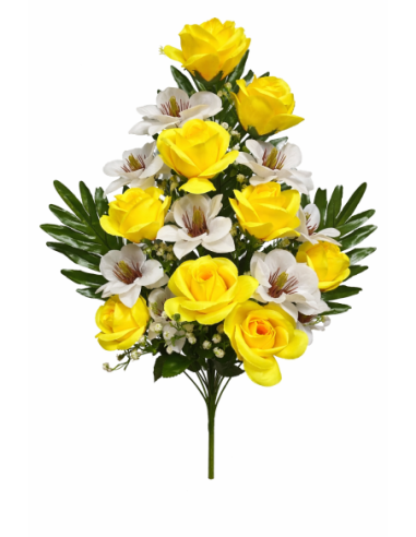 RAMO FLORAL AMARILLO CON PALMA 65CM