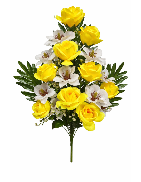 RAMO FLORAL AMARILLO CON PALMA 65CM