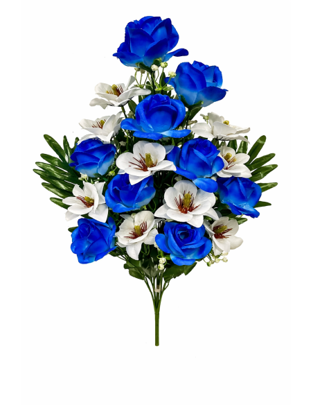 RAMO FLORAL AZUL CON PALMA 65CM