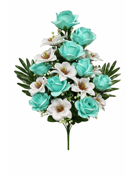 RAMO FLORAL VERDE CON PALMA 65CM