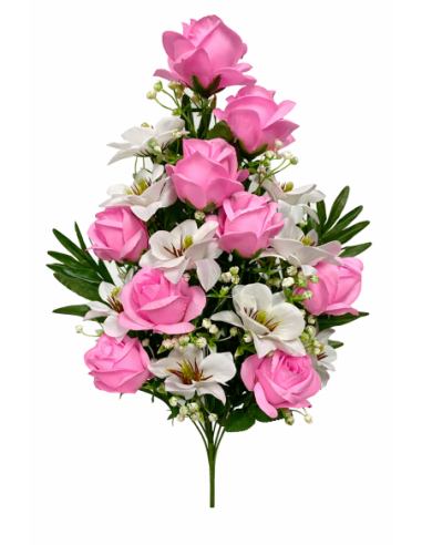 RAMO FLORAL ROSAS CON PALMA 65CM