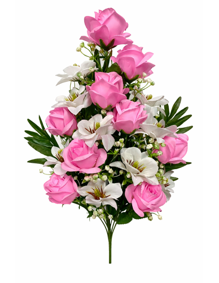 RAMO FLORAL ROSAS CON PALMA 65CM