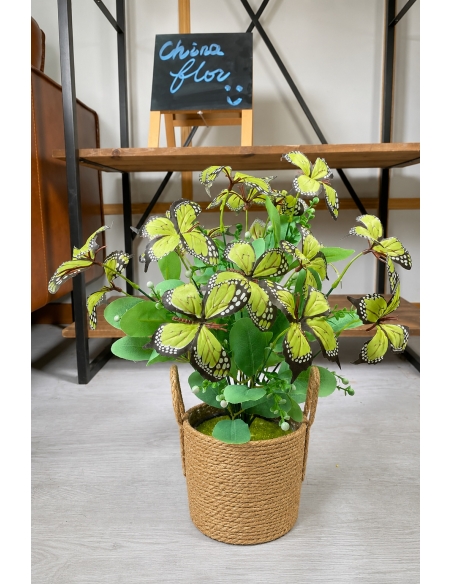Maceta artificial con mariposas verde  45CM