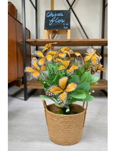 Maceta artificial con mariposas amarilla  45CM