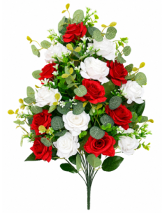 PALMA DE ROSA+EUCALIPTO BLANCO+ROJO X16 62CM