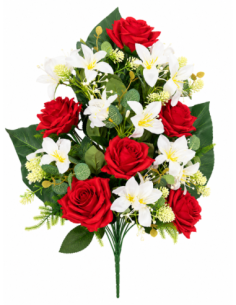PALMA ROSA+LILIO ROJO X12 58CM