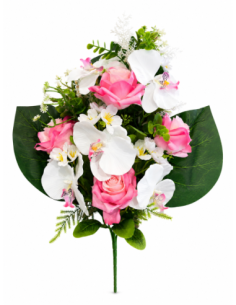 PALMA DE ROSA+ORQUIDEA ROSA X12 55CM