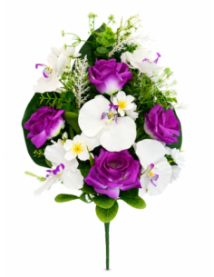 PALMA DE ROSA+ORQUIDEA LILA X12 55CM