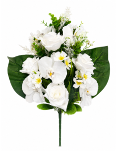 PALMA DE ROSA+ORQUIDEA BLANCA X12 55CM