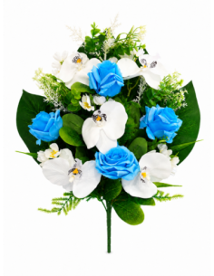 PALMA DE ROSA+ORQUIDEA AZUL X12 55CM