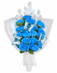 4 RAMOS ROSA AZUL+MARIPOSA+HOJA PLATA